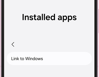 Galaxy device screen displaying Installed apps with Link to Windows listed.