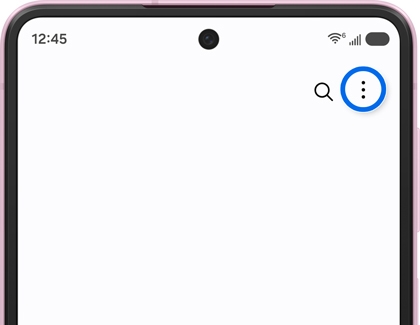 Galaxy phone screen showing the phone app with the three vertical dots menu icon highlighted.