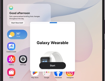 A Galaxy Z Fold8 screen displaying a pop-up view of the Wearable app.