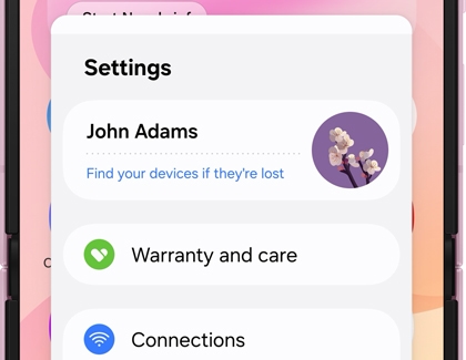 A Galaxy phone screen displaying the Settings app floating as a pop up window over the home screen.