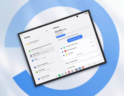 Settings menu on an unfolded Galaxy Z TriFold displaying Memory status with a Clean now button.