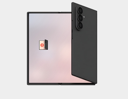 Galaxy Z TriFold with a red exclamation mark icon on the screen as the right section folds inward.