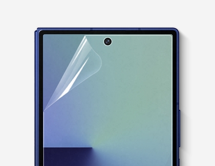 Front view of a Galaxy Z Fold7 with its screen protector partially peeled from the corner.