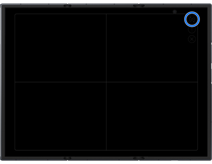 A black screen on an unfolded Galaxy Z TriFold with the Rotate icon in the top right corner highlighted in a blue circle.