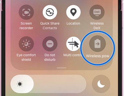A Galaxy Z Flip8 showing the quick panel with the Wireless power sharing icon highlighted.