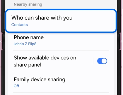 Quick Share menu screen with Who can share with you highlighted.