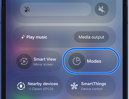 Quick panel on the Galaxy Z Flip7 with the Modes button highlighted.