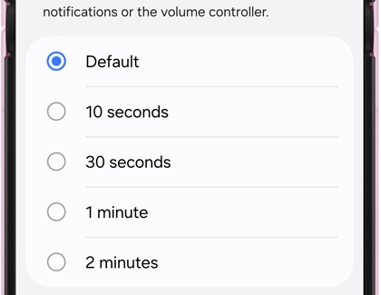 Time to take action settings screen displaying time options with Default selected.