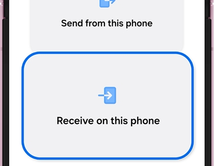 A Galaxy Z Flip showing the Receive on this phone option highlighted.