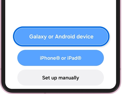 A Galaxy Z Flip8 screen showing options to transfer data with Galaxy or Android device highlighted.