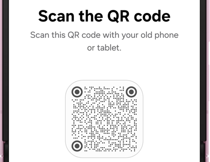 A Galaxy Z Flip8 screen displaying Scan the QR code with a QR code shown in the middle.