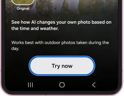 Weather wallpaper prompt screen with Try now outlined in blue.