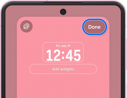 A cover screen preview with the Done button circled in blue.