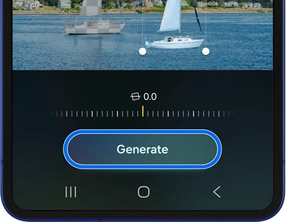 Generative Edit tool on a Samsung Galaxy phone showing the Generate button after selecting an object to modify in the photo.