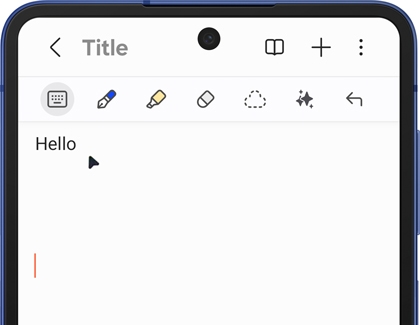 Flex mode on a Galaxy Z Flip7 showing a note with the word Hello and the Flex mode touchpad cursor underneath.