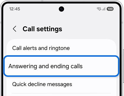 Call settings screen with Answering and ending calls highlighted.