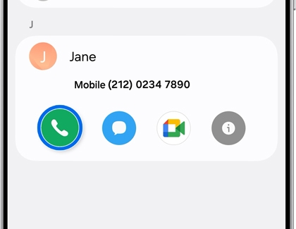Contact details for Jane with call, message, and video call options on the Galaxy S25.