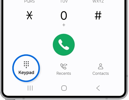 Keypad tab selected in the Phone app on the Galaxy S25.