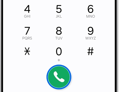 Dial pad with a green call button displayed on the Galaxy S25.