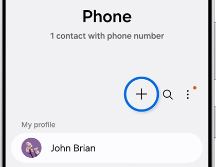 Add new contact option in the Phone app on the Galaxy S25.