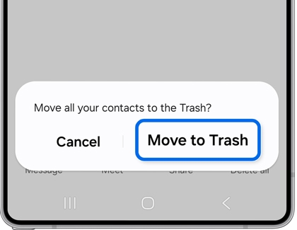 Move to Trash confirmation when deleting contacts on the Galaxy S25.