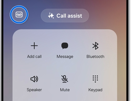Call screen showing in-call options with the voicemail icon highlighted.