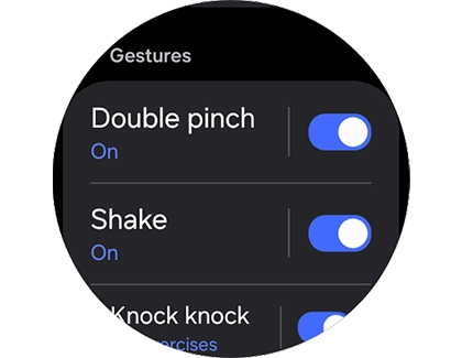 Galaxy Watch8 gestures settings where you can enable Double pinch, Shake, and Knock knock.