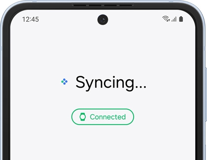 Galaxy Wearable app displaying Syncing and Galaxy Watch connected