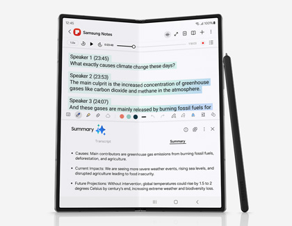 Note Assist feature displayed in Samsung Notes on a Galaxy Z Fold6