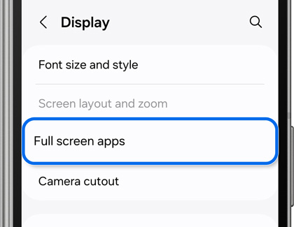 Full screen apps highlighted in Display settings