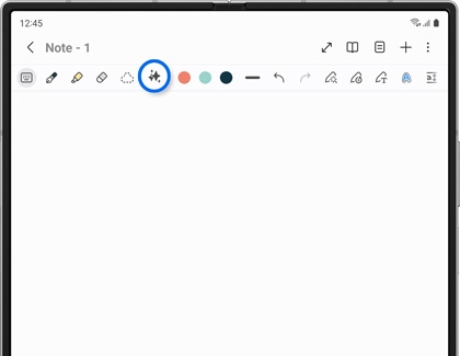 Notes Assist icon highlighted in the tool bar of the Samsung Notes app