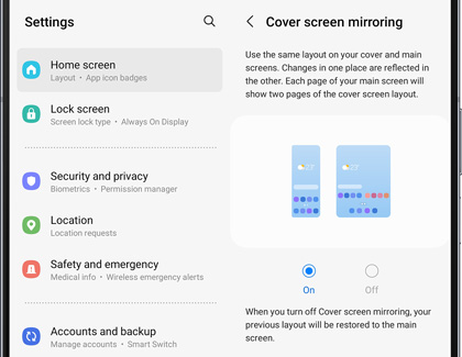 Cover Screen mirroring setting screen on Galaxy Z Fold5
