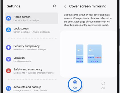 Cover screen mirroring switched on with a Galaxy Fold
