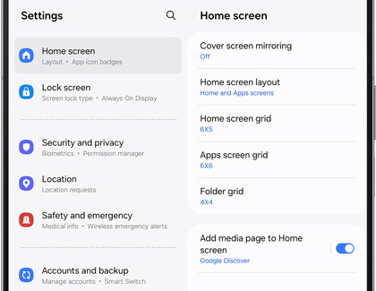 Home screen settings menu for the Fold