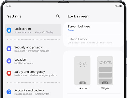 Screen lock type settings on the Fold