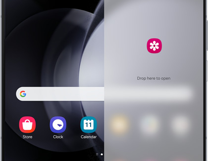 Internet app dragged onto screen of a Galaxy Z Fold phone