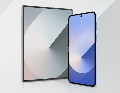 Galaxy Z Fold6 and Z Flip6 placed alongside each other with the screens unfolded