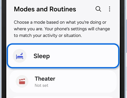 Sleep highlighted in Modes and Routines