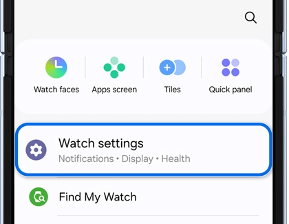 Watch settings highlighted in the Galaxy Wearable app