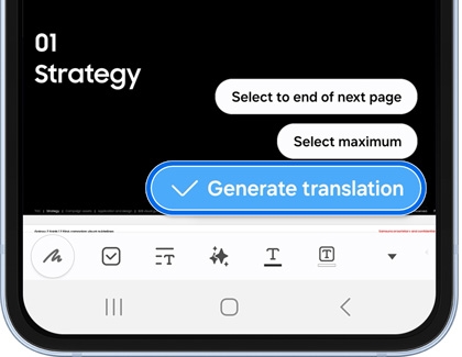 Generate translation button highlighted in the lower right corner of the screen