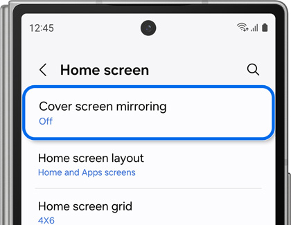 Cover screen mirroring highlighted in Home screen settings