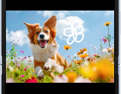 AI Generated image of a dog running through a field of flowers with a sketch of a butterfly