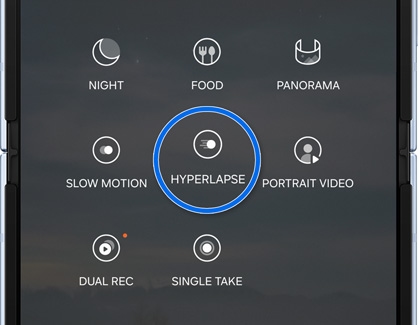 HYPERLAPSE mode highlighted in the Camera app