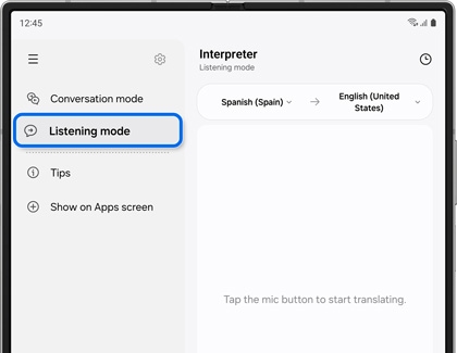 Listening mode highlighted in the Interpreter app