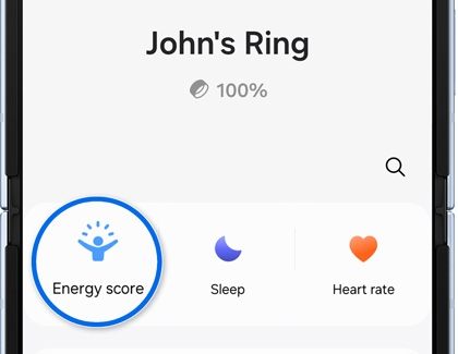 Energy score button highlighted in the Galaxy Wearable app