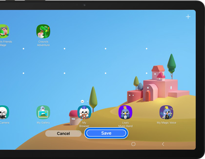 Save button highlighted in the Samsung Kids app