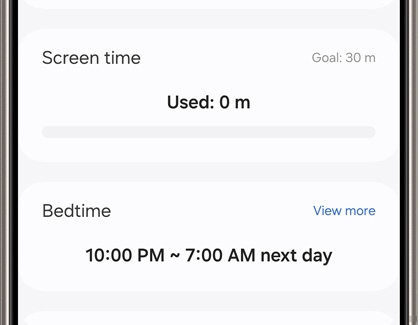 Screen time information and Bedtime displayed