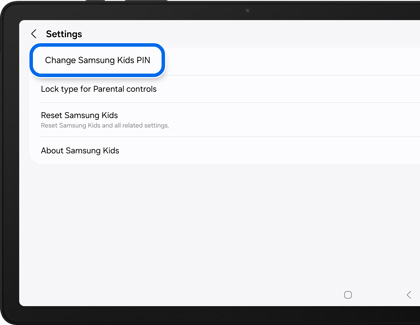 Change Samsung Kids PIN highlighted in the Settings of the Samsung Kids app