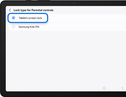 Tablet's screen lock highlighted in Lock type for Parental controls