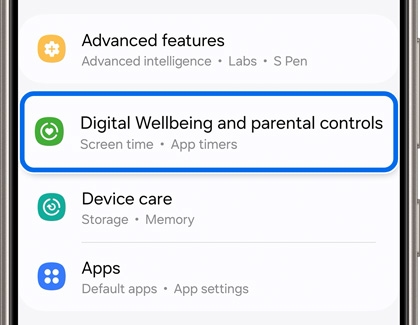 Digital Wellbeing and parental controls highlighted in Settings